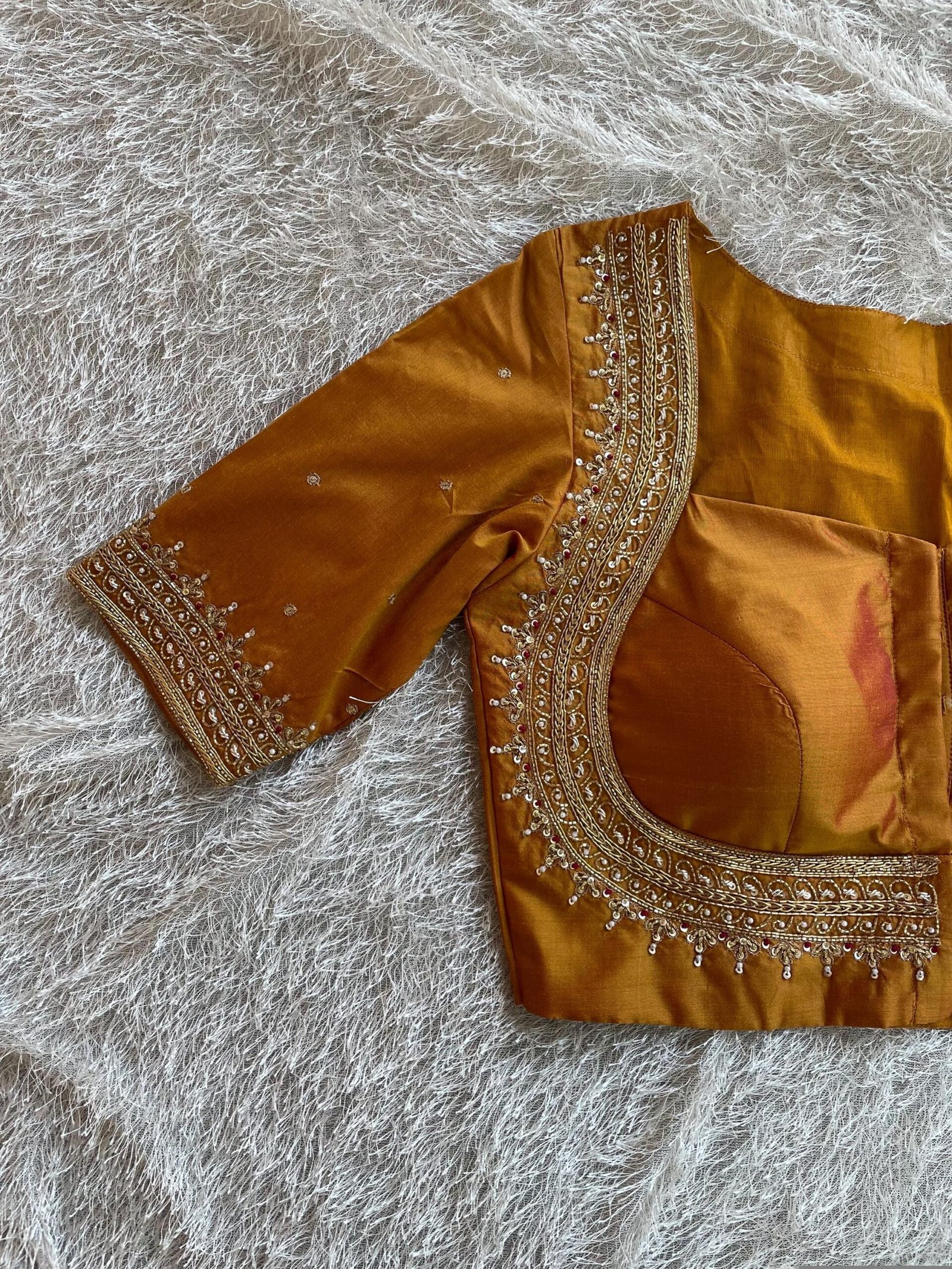 Pure Silk Saree Blouse: Golden Zardosi Hand Embroidery, Elbow Sleeve blouse,mix and match blouse,plus size blouses,mustard yellow blouse usa