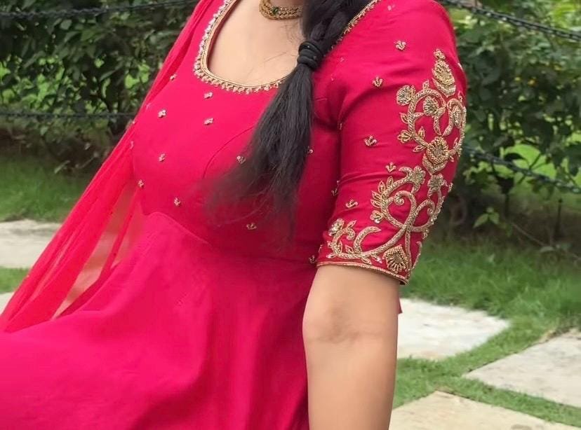 Hand embroidered Anarkali with dupatta/straight kurta suit set/red kurta with dupatta USA/Indian dresses/red kurta set with pant dupatta usa