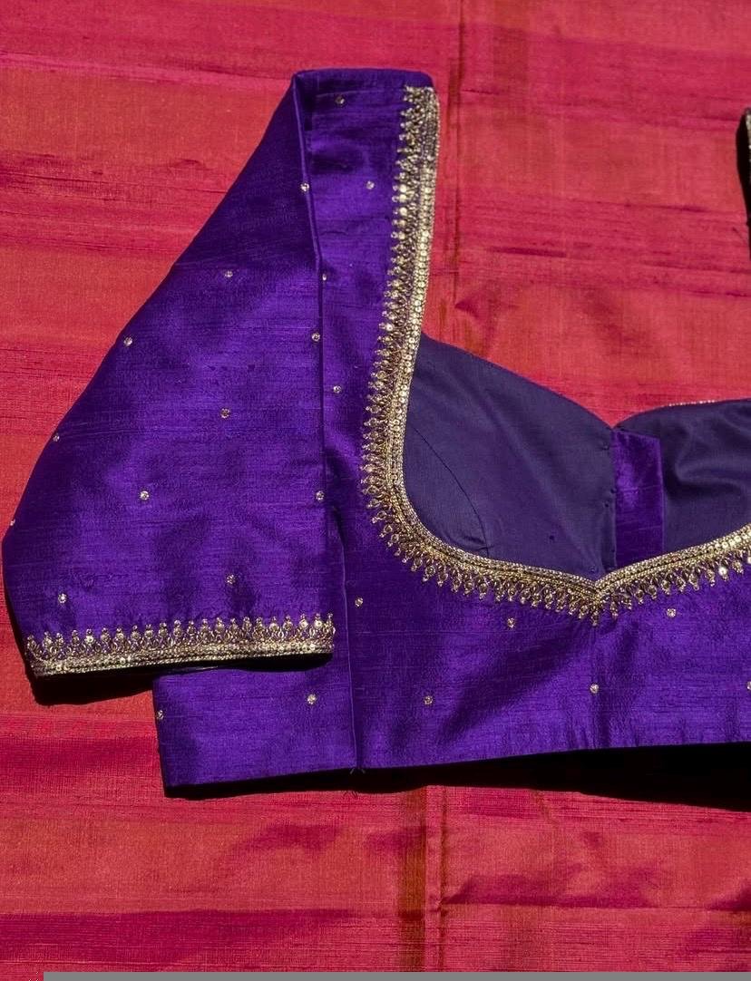 pure silk hand embroidery blouse/ saree maggam blouse/purple zardosi blouse usa/hand embroidered moderblouse/ ready made blouse zardosi usa