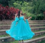 Anarkali suit usa/hand embroidery anarkali kurta/blue anarkali dress/blue sleeveless dress anarkali/Indian dresses/turquoise blue anarkali