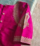 Hand Embroidered Zardosi Silk Blouse: Pink Maggam Work,hand work blouse, 42 size blouse, pink mix and match blouse, pink saree blouse USA