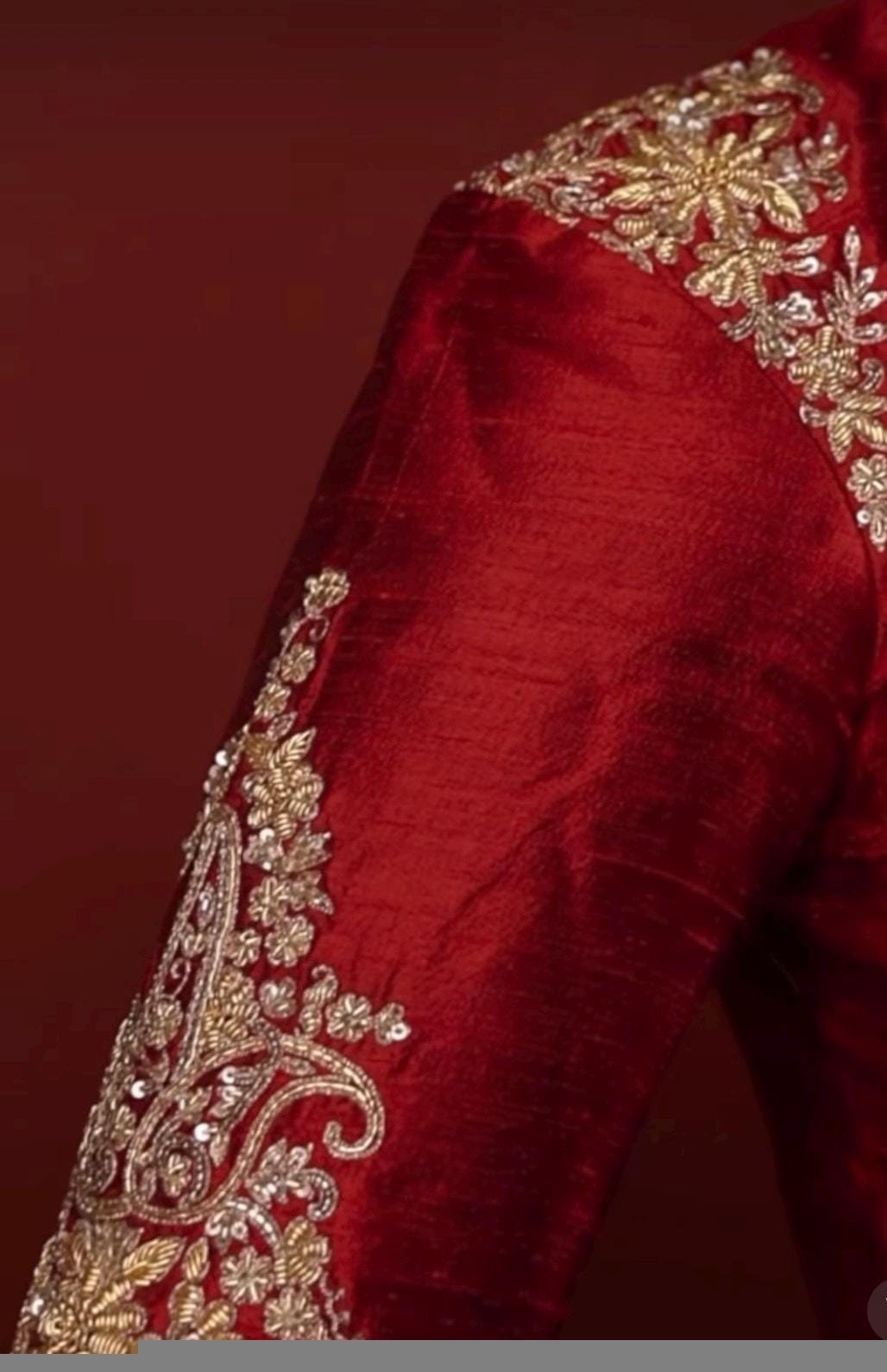 pure silk hand embroidery blouse/saree maggam blouse/maroon red raw silk zardosi blouse/hand embroidered blouse/ready made blouse zardosi/