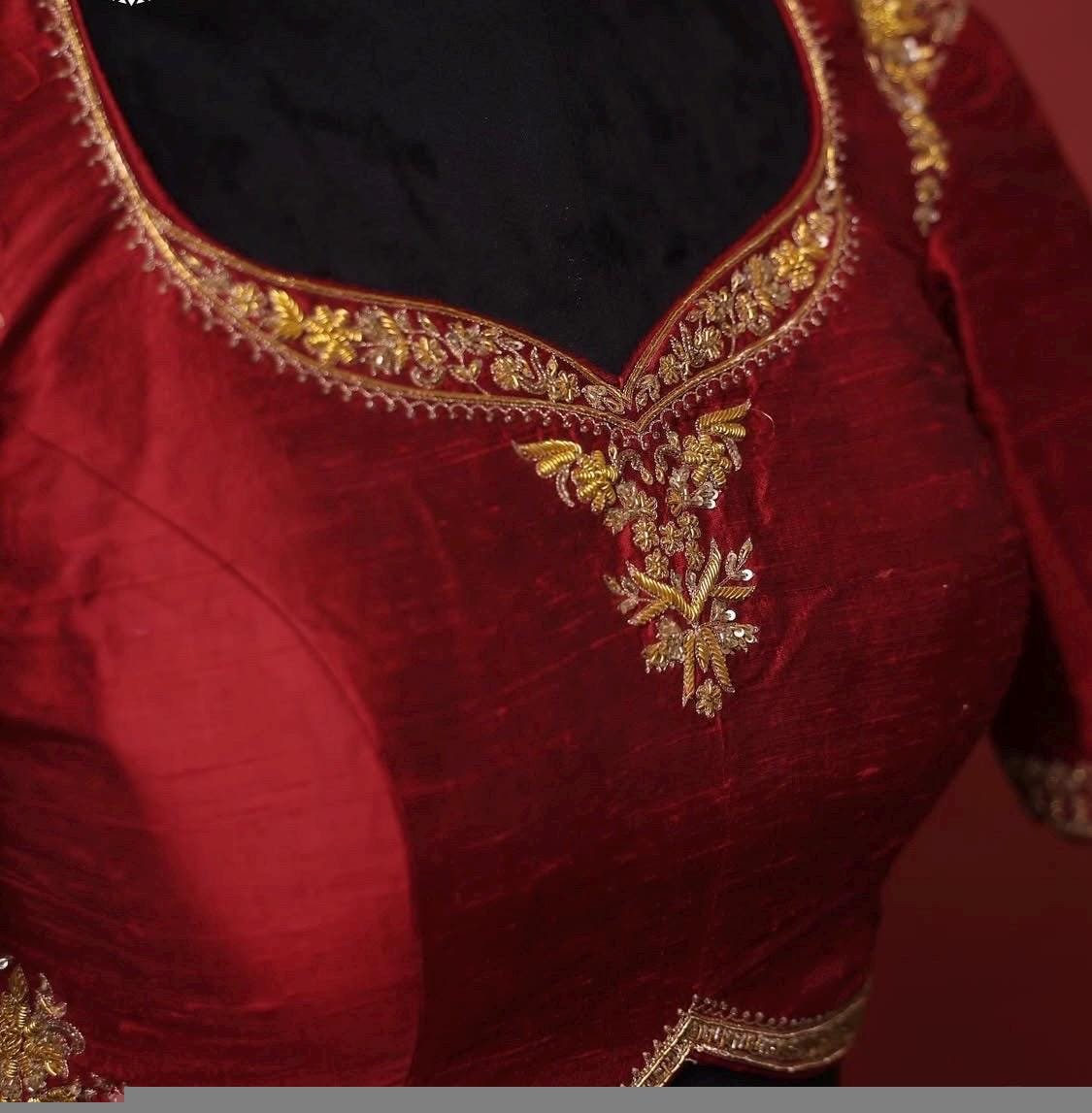 pure silk hand embroidery blouse/saree maggam blouse/maroon red raw silk zardosi blouse/hand embroidered blouse/ready made blouse zardosi/
