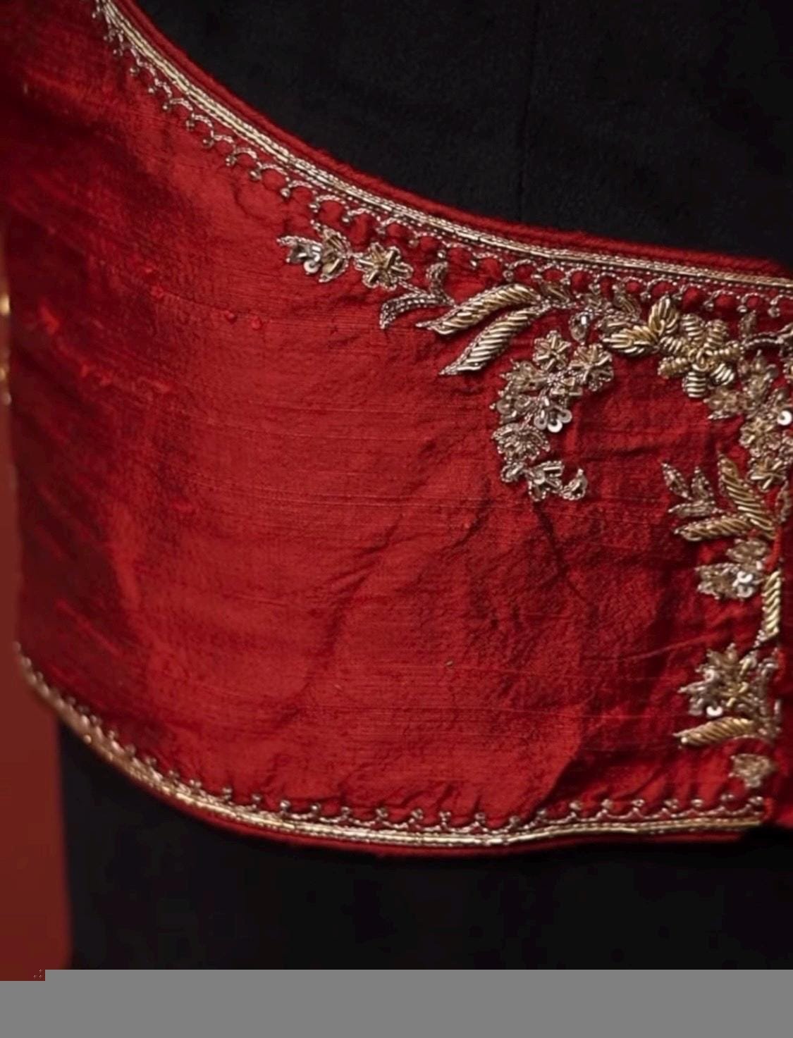 pure silk hand embroidery blouse/saree maggam blouse/maroon red raw silk zardosi blouse/hand embroidered blouse/ready made blouse zardosi/