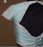 pure silk hand embroidery blouse /maggam blouse/blue raw silk zardosi blouse/hand embroidered blouse/ice blue short sleeve ready made blouse