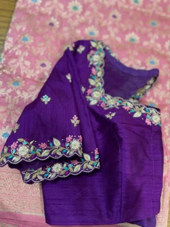 pure silk hand embroidery blouse/ saree maggam blouse/purple zardosi blouse hand embroidered moderblouse/ ready made blouse zardosi
