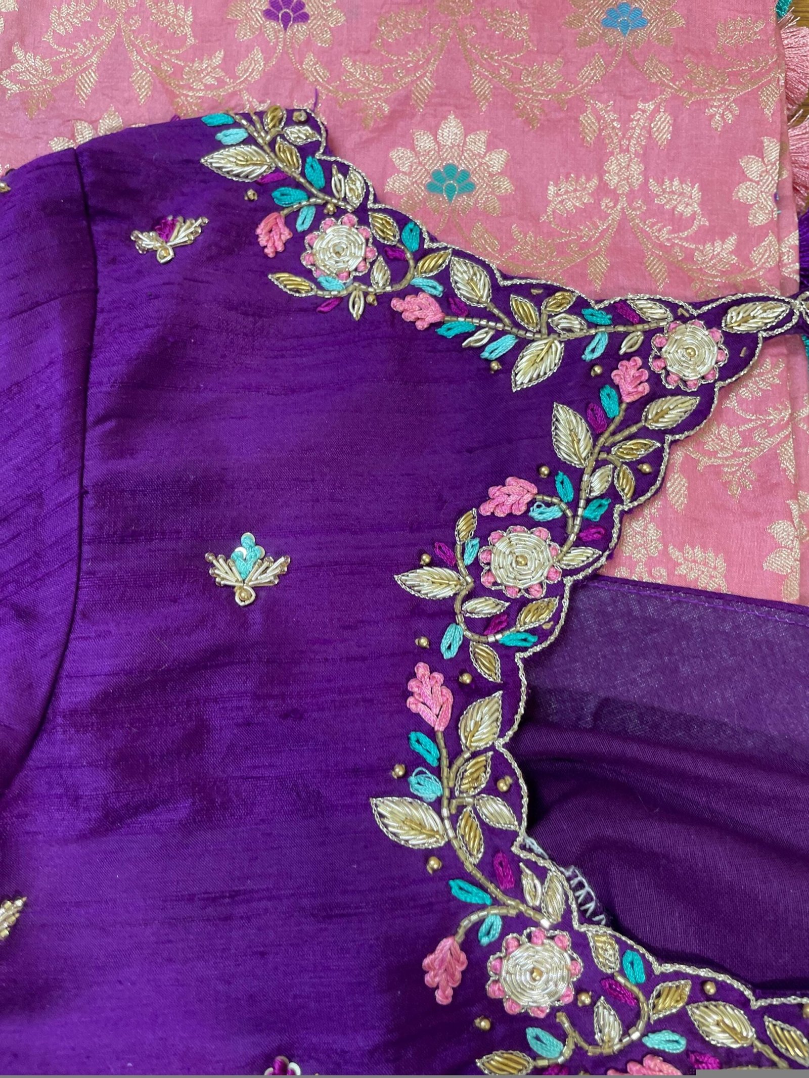 pure silk hand embroidery blouse/ saree maggam blouse/purple zardosi blouse usa/hand embroidered moderblouse/ ready made blouse zardosi usa