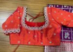 pure silk hand embroidery blouse/orange saree maggam blouse/raw silk zardosi blouse/hand embroidered blouse/ready made blouse/orange blouse