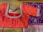 pure silk hand embroidery blouse/orange saree maggam blouse/raw silk zardosi blouse/hand embroidered blouse/ready made blouse/orange blouse
