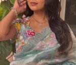 Pink tissue silk saree with hand embroidered blouse/blue saree with pink hand work blouse|sarees USA/peach pure silk scall saree with blouse