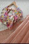 Pink tissue silk saree with hand embroidered blouse/blue saree with pink hand work blouse|sarees USA/peach pure silk scall saree with blouse