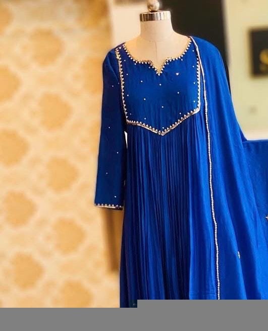 Hand Embroidered Anarkali Dress: Royal blue Indian Suit with Dupatta, blue Indian kurta,indian kurta set , blue anarkali kurta,kurta dupatta