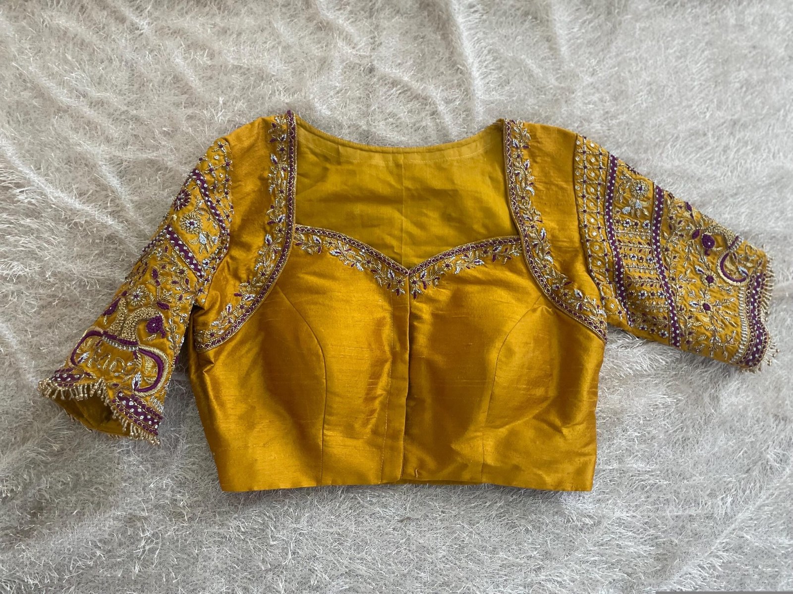 pure silk hand embroidery blouse/saree maggam yellow blouse/yellow blouse/heavy hand embroidered blouse/ready made blouse zardosi/voggish us