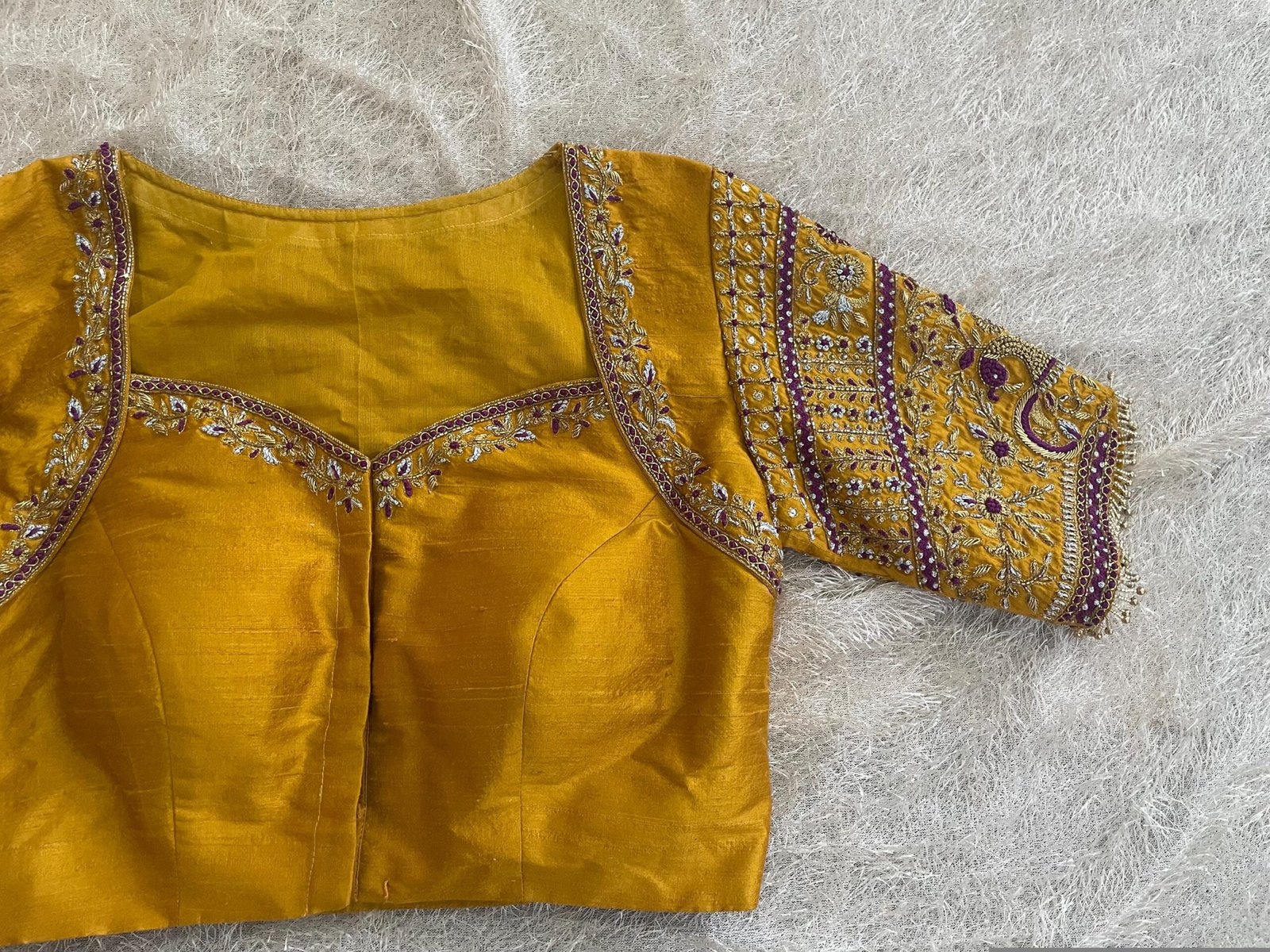 pure silk hand embroidery blouse/saree maggam yellow blouse/yellow blouse/heavy hand embroidered blouse/ready made blouse zardosi/voggish us