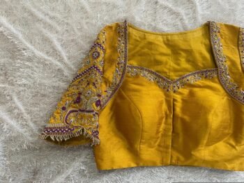 pure silk hand embroidery blouse/saree maggam yellow blouse/yellow blouse/heavy hand embroidered blouse/ready made blouse zardosi/voggish us