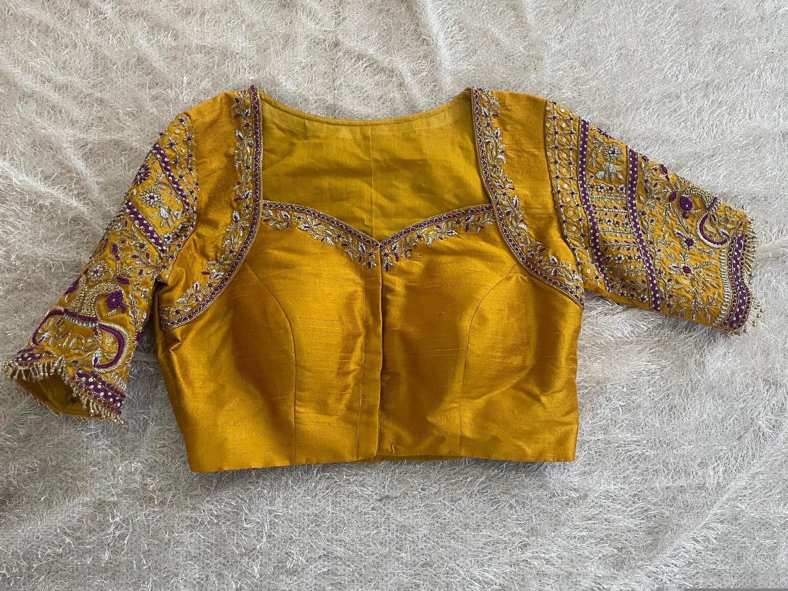 pure silk hand embroidery blouse/saree maggam yellow blouse/yellow blouse/heavy hand embroidered blouse/ready made blouse zardosi/voggish us