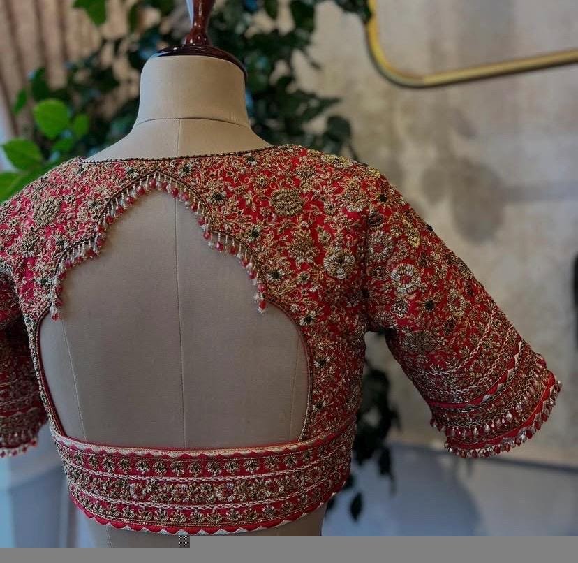 pure silk hand embroidery bridal blouse/ maggam blouse/red bridal zardosi blouse/red hand embroidered blouse/heavy embroidery wedding blouse