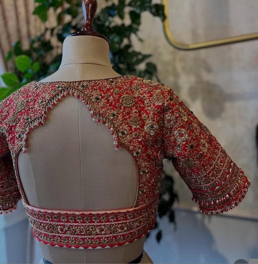 pure silk hand embroidery bridal blouse/ maggam blouse/red bridal zardosi blouse/red hand embroidered blouse/heavy embroidery wedding blouse