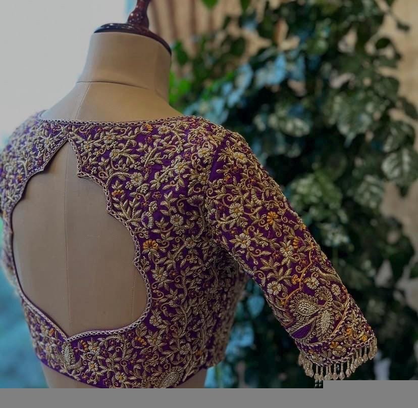 pure silk hand embroidery bridal blouse/ maggam blouse/purple bridal zardosi blouse/hand embroidered blouse/heavy embroidery wedding blouse