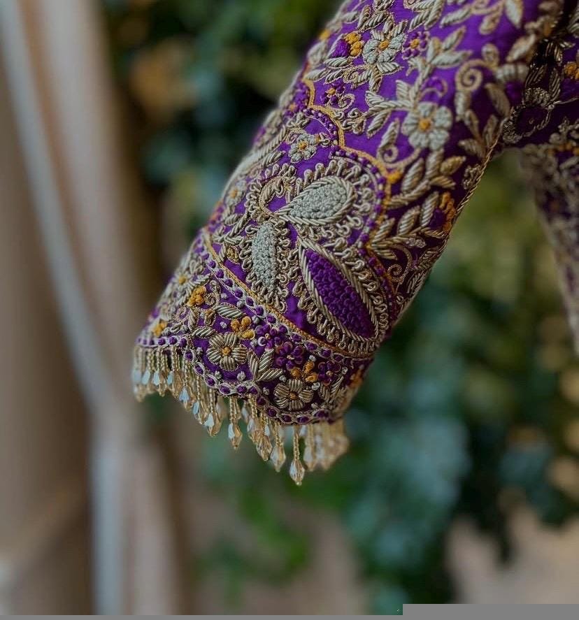 pure silk hand embroidery bridal blouse/ maggam blouse/purple bridal zardosi blouse/hand embroidered blouse/heavy embroidery wedding blouse