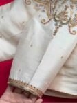 pure silk hand embroidery blouse/cream saree maggam blouse/raw silk zardosi blouse/hand embroidered blouse/cream ready made blouse zardosi