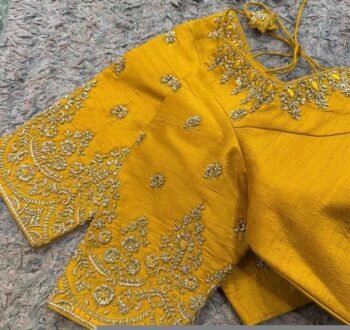 Hand Embroidered Silk Saree Blouse: Yellow Zardosi Maggam Work,yellow maggam blouse ,mix and match blouse,plus size blouse,yellow embroidery