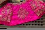 Hand Embroidered Zardosi Silk Blouse:  Pink Maggam Work,hand work blouse, 42 size blouse, pink mix and match blouse, pink saree blouse