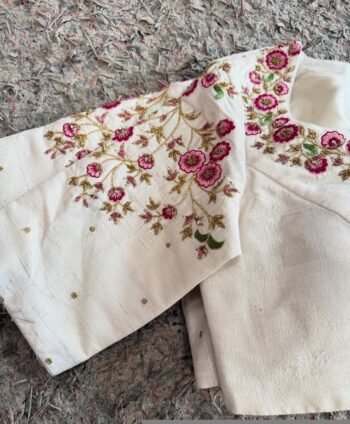 pure silk hand embroidery blouse /cream maggam blouse /raw silk zardosi blouse / multicolor chand embroidered blouse/ready handwork blouse
