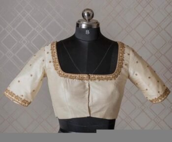 pure silk hand embroidery blouse/cream saree maggam blouse/raw silk zardosi blouse/hand embroidered blouse/cream ready made blouse zardosi