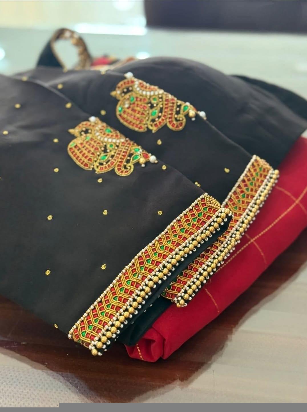 pure silk hand embroidery blouse/black maggam blouse/raw silk kundan blouse/hand embroidered blouse/ready made blouse zardosi/mix and match