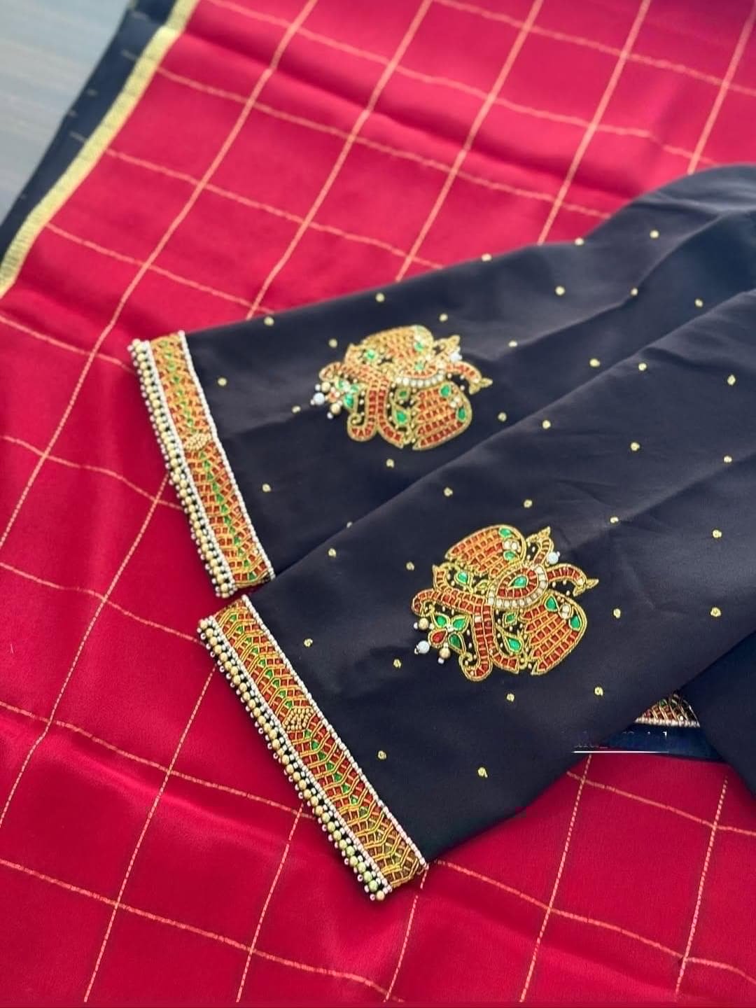 pure silk hand embroidery blouse/black maggam blouse/raw silk kundan blouse/hand embroidered blouse/ready made blouse zardosi/mix and match