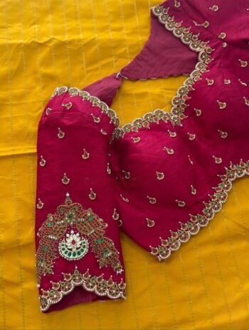 Hand Embroidered Zardosi Silk Blouse/Maroon Red Maggam Saree Blouse/red kundan blouse/burgundy blouse,kundan work blouse,mix and match blous