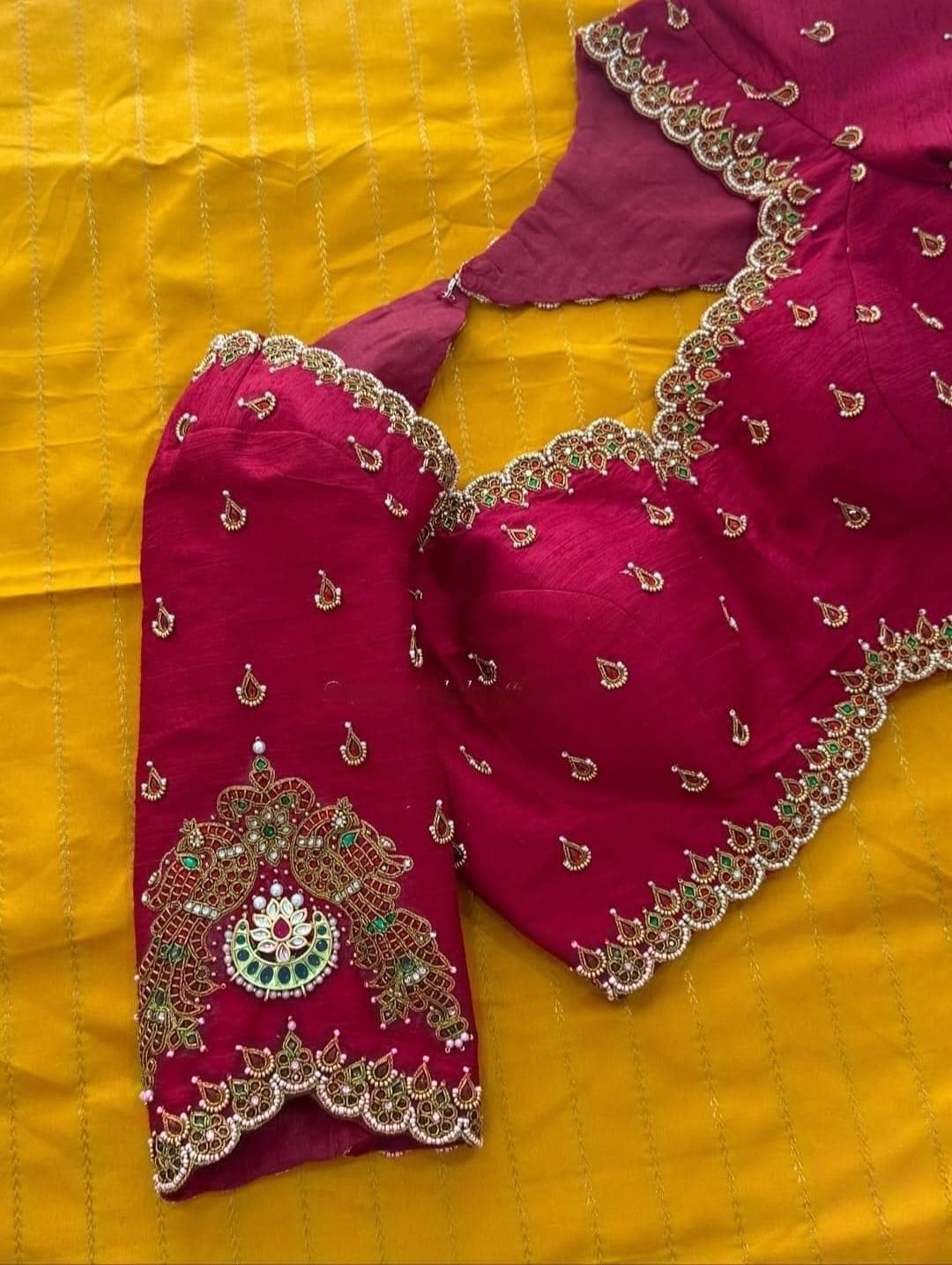 Hand Embroidered Zardosi Silk Blouse/Maroon Red Maggam Saree Blouse/red kundan blouse/burgundy blouse,kundan work blouse,mix and match blous