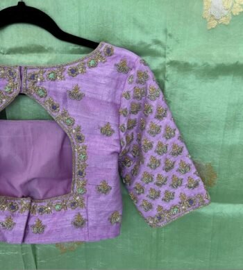 Lavender Hand Embroidered Silk Blouse: Zardosi Maggam Work,lavender blouse,mix and match blouse,plus size blouse,lavender hand work blouse