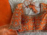 Orange Raw Silk Saree Blouse: Hand Embroidered Zardosi Maggam,orange saree blouse,mix and match blouse, orange Maggam blouse,wedding blouse