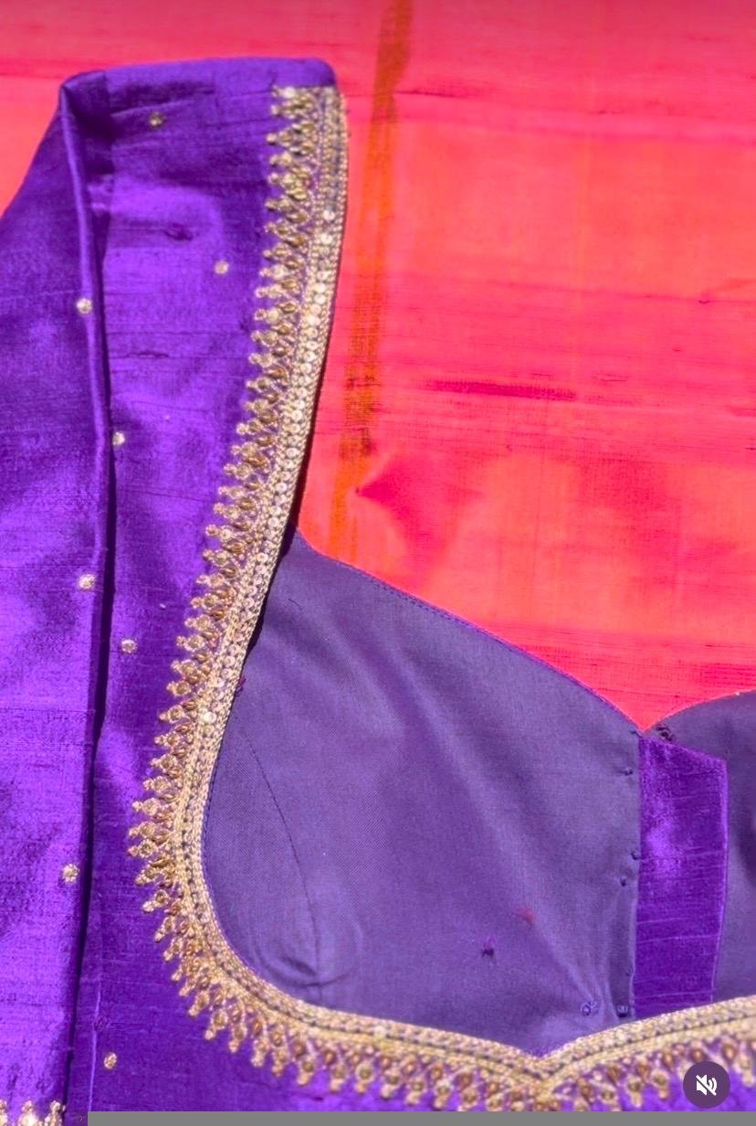 pure silk hand embroidery blouse/ saree maggam blouse/purple zardosi blouse usa/hand embroidered moderblouse/ ready made blouse zardosi usa
