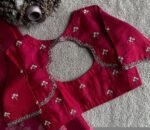 Hand Embroidered Red Silk Saree Blouse: Zardosi Maggam Work,red maggam blouse,red handwork blouse,dark red blouse,mix and match blouse usa