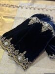 Black Velvet Saree Blouse: Hand Embroidered Zardosi Maggam Work,blue velvet blouse,mix and match blouse,plus size blouse,black blouse,velvet