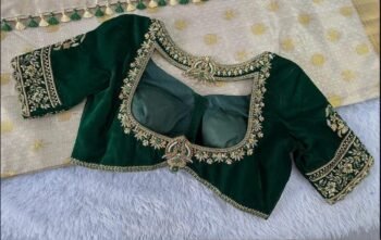 pure velvet hand embroidery blouse/modern saree maggam blouse/green zardosi blouse/ hand embroidered blouse/green velvet ready made blouse