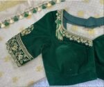 pure velvet hand embroidery blouse/modern saree maggam blouse/green zardosi blouse/ hand embroidered blouse/green velvet ready made blouse