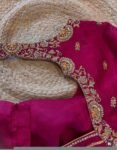 Pink Raw Silk Zardosi Blouse: Hand Embroidered Maggam Work,mix and match blouse,pink handwork blouse,plus-size blouse,magenta pink blouse