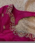 Pink Raw Silk Zardosi Blouse: Hand Embroidered Maggam Work,mix and match blouse,pink handwork blouse,plus-size blouse,magenta pink blouse