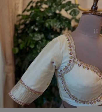 pure silk hand embroidery blouse /cream maggam blouse /raw silk zardosi blouse / multicolor chand embroidered blouse/ready handwork blouse