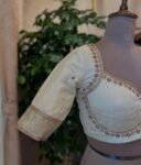 pure silk hand embroidery blouse /cream maggam blouse /raw silk zardosi blouse / multicolor chand embroidered blouse/ready handwork blouse
