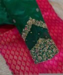 Hand Embroidered Zardosi Silk Blouse: Mehendi Green Maggam Work,bottle green blouse,green maggam blouse,handwork blouse, mix and match blous