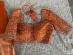 Orange Raw Silk Saree Blouse: Hand Embroidered Zardosi Maggam,orange saree blouse,mix and match blouse, orange Maggam blouse,wedding blouse