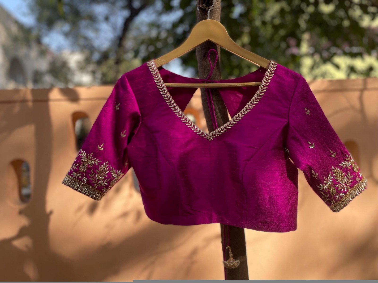 pure silk hand embroidery blouse /pink saree maggam blouse/magenta pink zardosi blouse/ hand embroidered blouse/pink ready made blouse usa