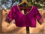 pure silk hand embroidery blouse /pink saree maggam blouse/magenta pink zardosi blouse/ hand embroidered blouse/pink ready made blouse usa