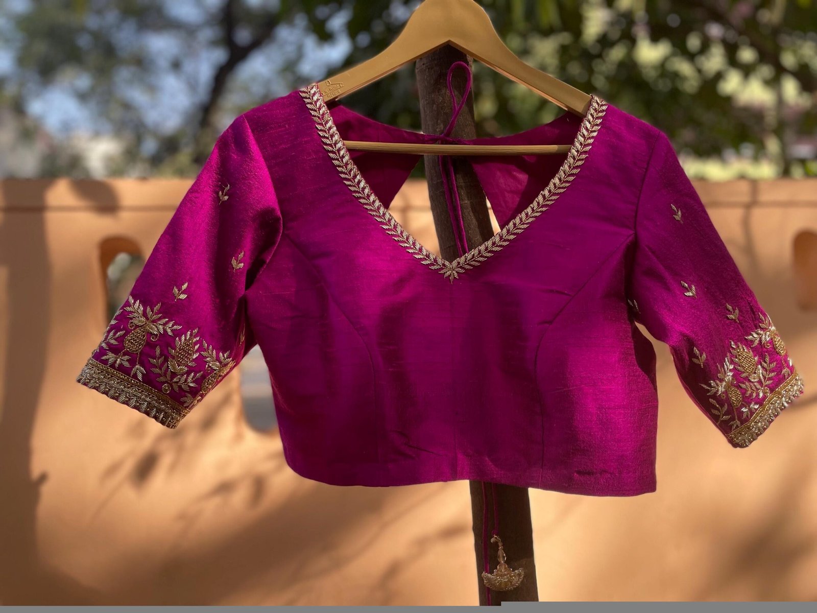 pure silk hand embroidery blouse /pink saree maggam blouse/magenta pink zardosi blouse/ hand embroidered blouse/pink ready made blouse usa