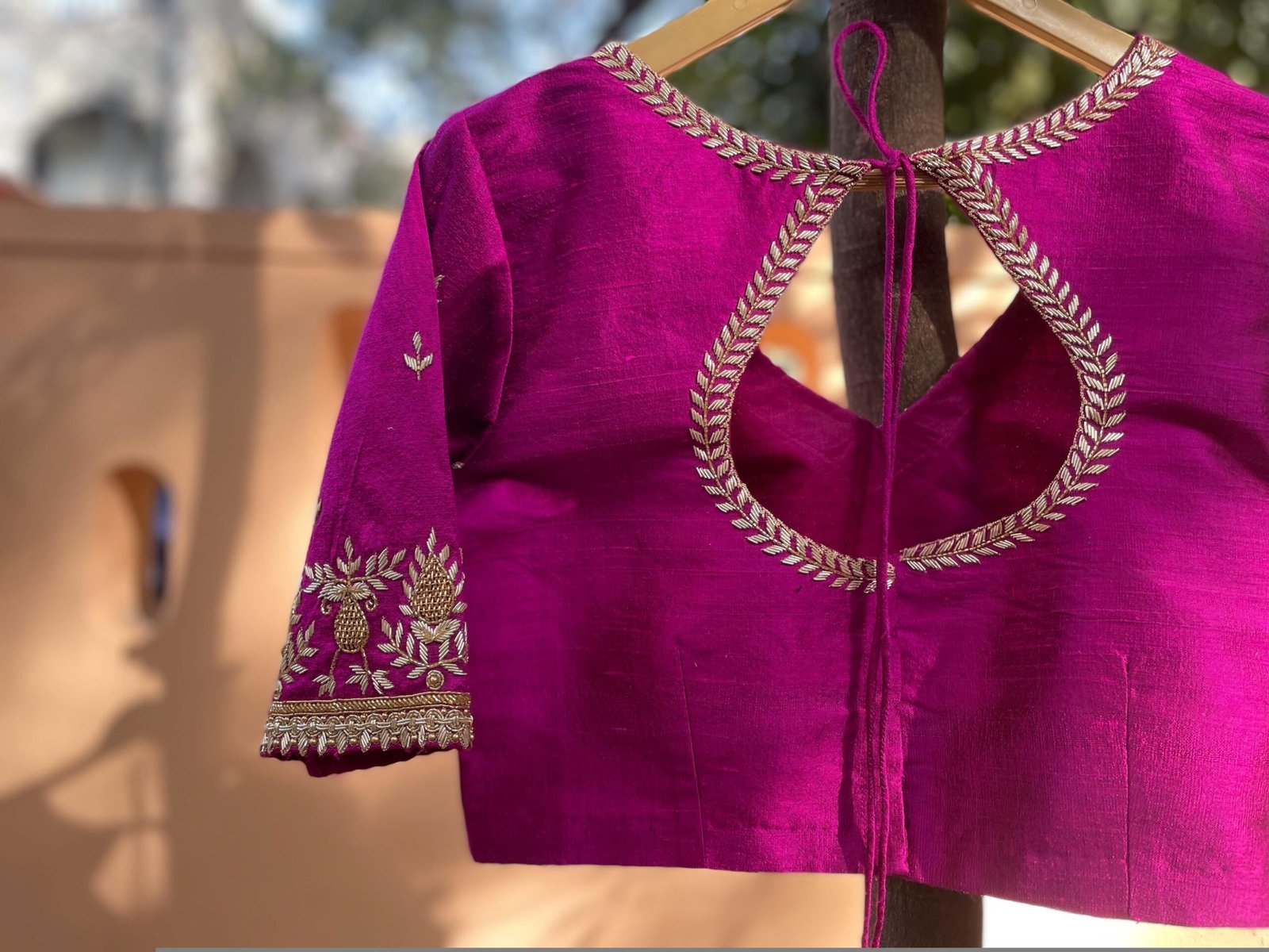 pure silk hand embroidery blouse /pink saree maggam blouse/magenta pink zardosi blouse/ hand embroidered blouse/pink ready made blouse usa